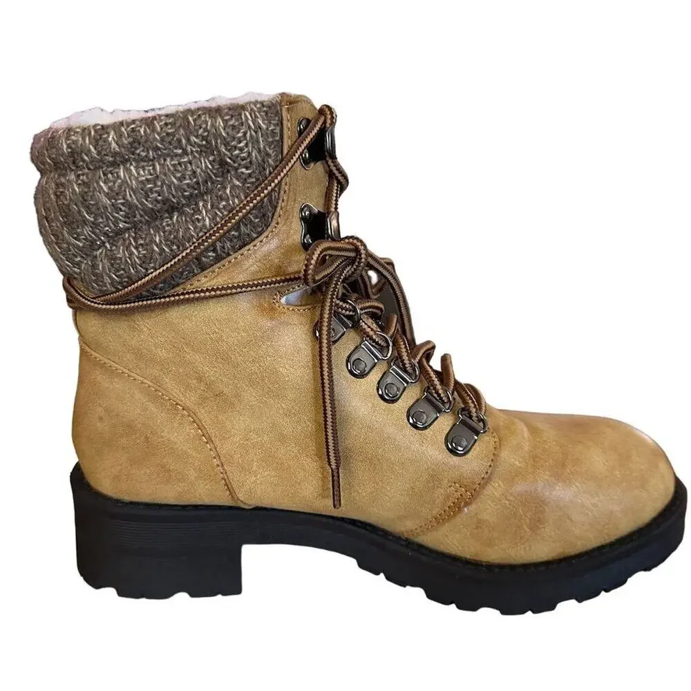 MIA Women's Brown‎ Combat Ankle Boots Size 8.5 Moto Hiking Casual distressed - Picture 5 of 10